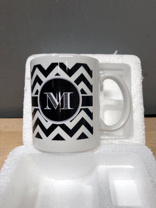 Photo 2 of 3dRose Black and white chevron monogram initial M Ceramic Mug, 11 oz 11 oz Black/White