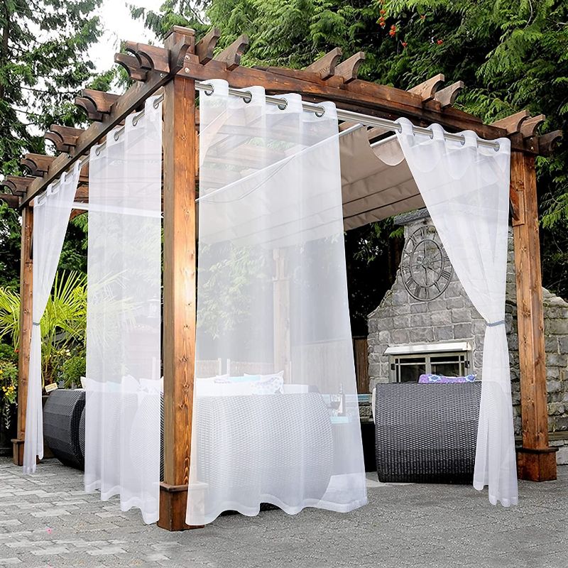 Photo 1 of **ONE ONLY**
BONZER White Outdoor Sheer Curtains for Patio Waterproof - 1 panel Grommet Indoor Voile Sheer Curtain for Living Room, Bedroom, Porch, Pergola, Cabana,54 x 84 inch, White