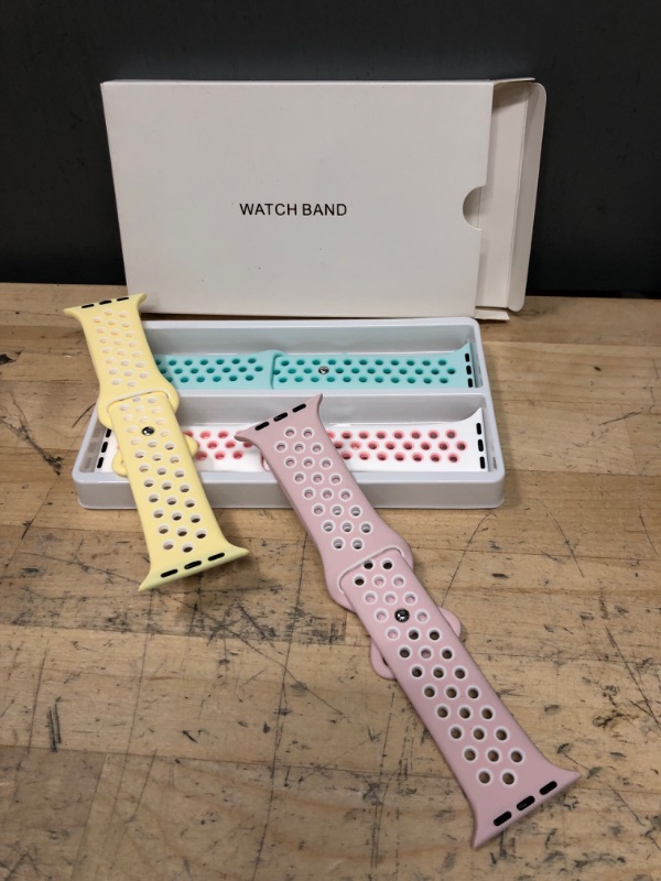 Photo 1 of GROGON Compatible with Apple Watch Bands 44mm 42mm 45mm 41mm 40mm 38mm for Men Women, 4 Pack Silicone Sport Waterproof Breathable Soft Replacement Strap for iWatch SE Series 7/6/5/4/3/2/1