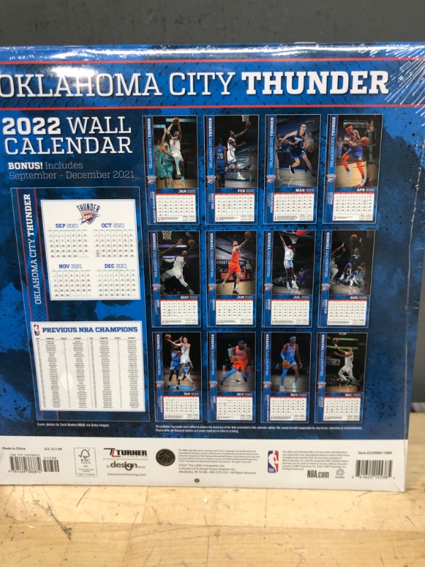 Photo 3 of TURNER SPORTS Oklahoma City Thunder 2022 12X12 Team Wall Calendar (22998011889)