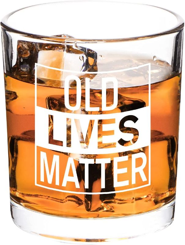 Photo 1 of 2 SETS - Old Lives Matter Whiskey Glass, Funny Gag Retirement Father's Day Anniversary Birthday Old Fashioned Glass for Men Dad Uncle Grandpa Old Men Seniors, 10 Oz Rock Glass