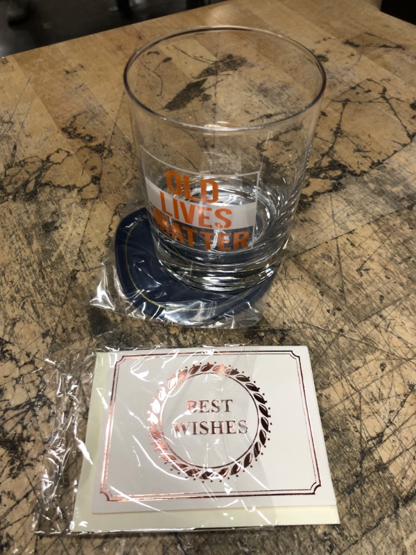 Photo 2 of 2 SETS - Old Lives Matter Whiskey Glass, Funny Gag Retirement Father's Day Anniversary Birthday Old Fashioned Glass for Men Dad Uncle Grandpa Old Men Seniors, 10 Oz Rock Glass