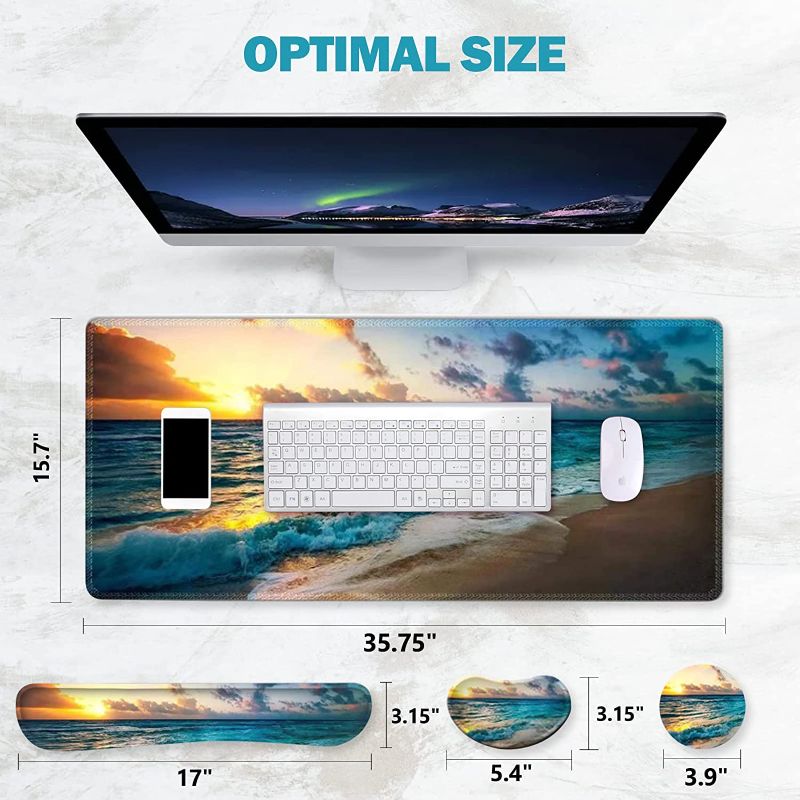 Photo 1 of Extended Gaming Mouse Pad, Memory Foam Ergonomic Keyboard Mouse Wrist Rest Support Set, Large Desk Mat with Stitched Edges (35.x 15.5 in),Non-Slip Base Mousepad for Home Office Game and Study, Sunset