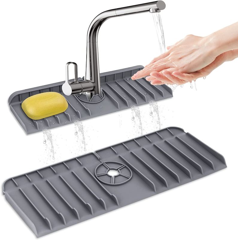 Photo 1 of 4 pack of AEOOZGR Kitchen Sink Splash Guard, Silicone Sink Faucet Mat, Sink Draining Pad Behind Faucet, Kitchen Sink Accessories, Faucet Absorbent Mat, Bathroom Faucet Water Catcher Mat (Grey)
