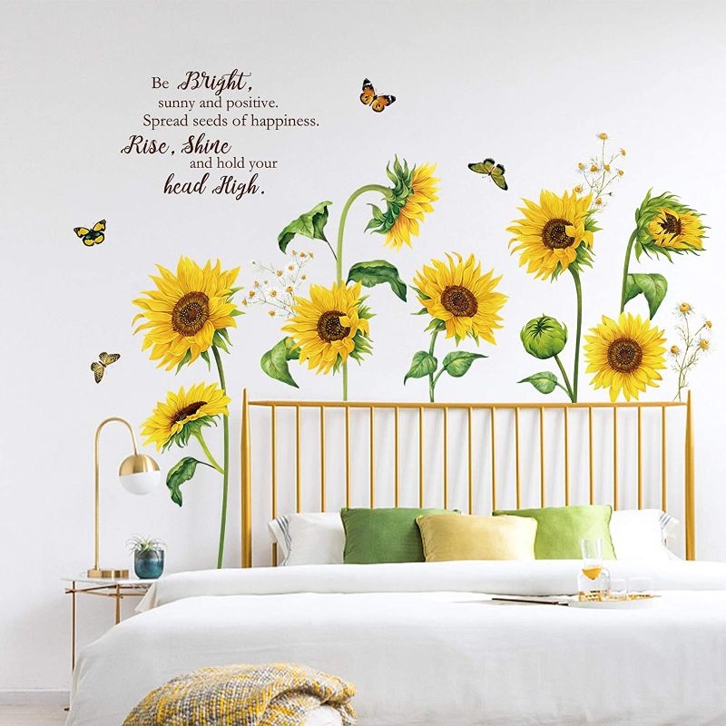 Photo 1 of *READ NOTES*3 PACK Sunflowers Wall Stickers Spring Summer Sunflower Wall Decals Garden Flower Butterfly Wall Stickers Bedroom Living Room TV Wall Art Decor