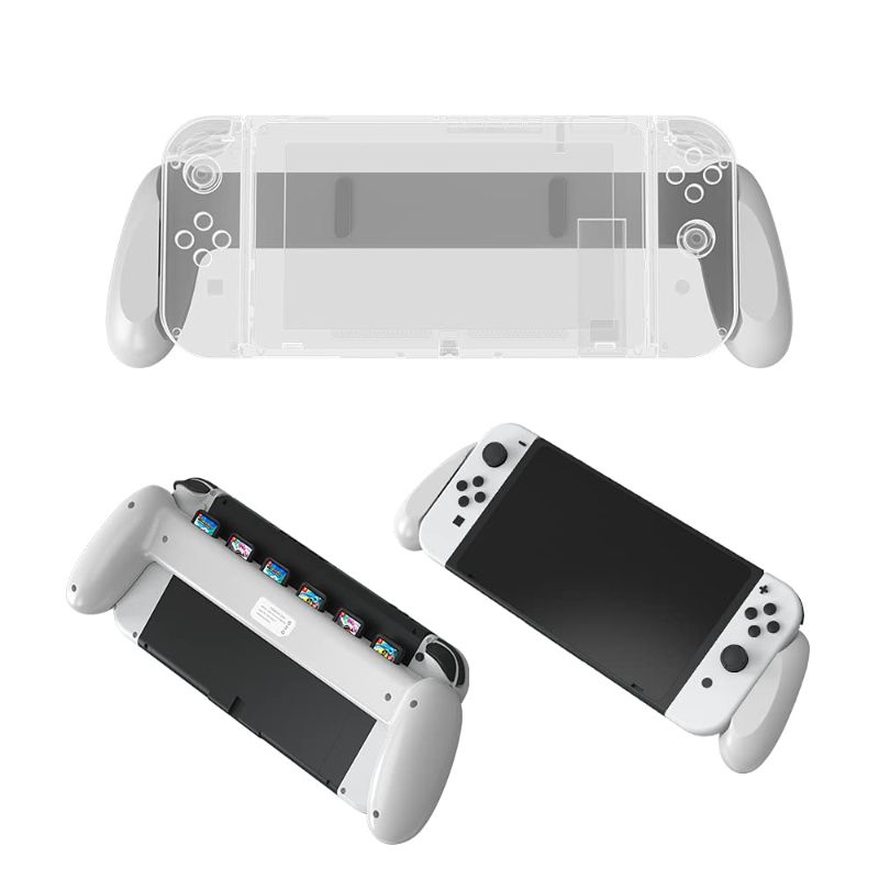 Photo 1 of 2 PACK Grip for Nintendo Switch OLED with 6 Game Cartridges Storage Slots, Handheld Mode Switch Case, Comfortable & Ergonomic Grip Case (White)