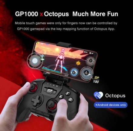 Photo 1 of RT RockTek GP1000 3 Modes Wireless& Wired Gamepad Controller with Bluetooth/2.4GHz/Wired Support PC Steam Games/Phone Bracket/Vibration/PC Xinput/Android
