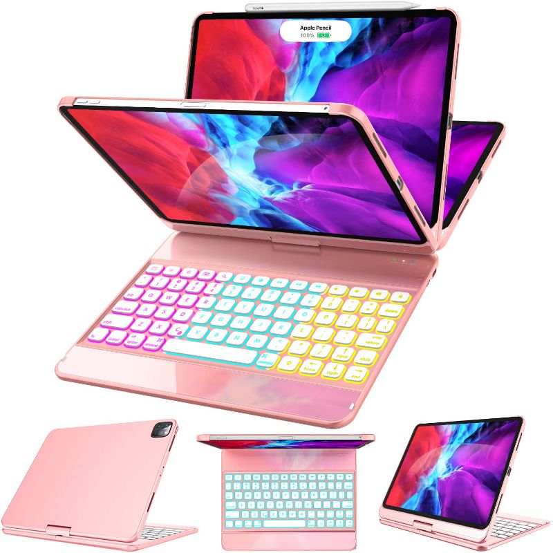 Photo 1 of GreenLaw iPad Pro 11 inch 2020/2018 Case with Keyboard - 360° Rotatable-17 Backlit Color-Support Wake/Sleep-Wireless Keyboard Case for iPad Pro 11 2nd/ 1st Generation, Rose Gold