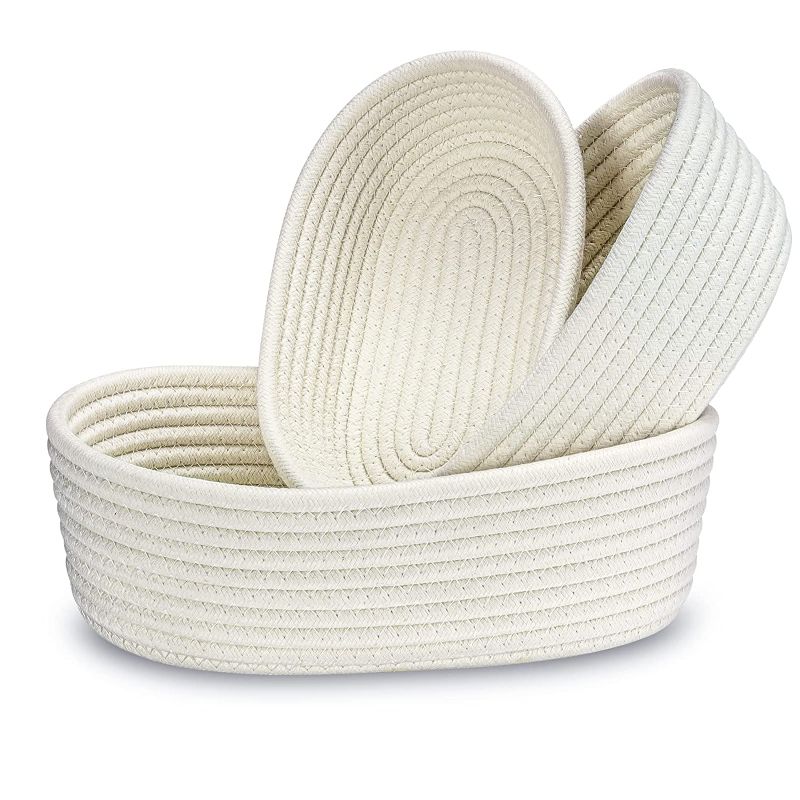 Photo 1 of *READ NOTES*Seaokais Set of 3 Cotton Rope Storage Basket, Small, Round, White