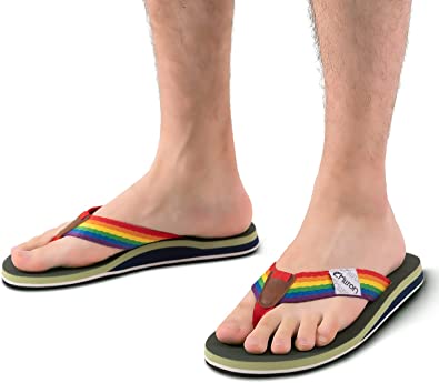 Photo 1 of Chillron Mens Beach Flip Flops Thong Sandals with Arch Support Leather Pattern Design Colorful Slippers Soft Cushion Footbed Rubber Sole size 12
