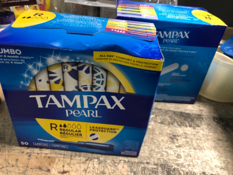 Photo 2 of 2 pk- Tampax Pearl Tampons Regular Absorbency, With Leakguard Braid, Unscented, 50 Count
