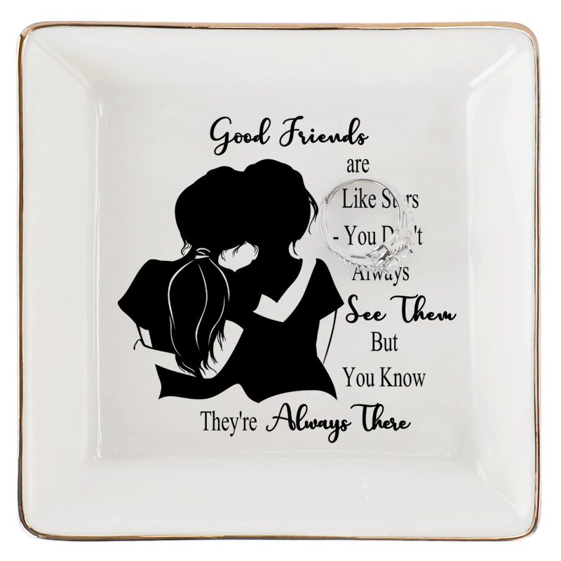 Photo 1 of 2 pk-YZMICSTAR Galentine's Day Gifts for Good Friends Bestie-Ring Trinket Dish Jewelry Tray-Good Friends are Like Stars Gifts for Friends-You Don't Always See Them But You Know They're Always There