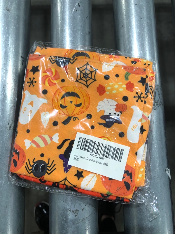 Photo 2 of Halloween Dog Bandanas 2 Pack, Boo Ghost Triangle Reversible, Black Cat Bats and Pumkin Dog Kerchief Gifts for Pets, Adjustbale Fit (X-Large, halloween-06)