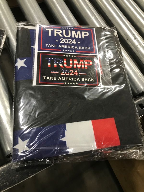 Photo 2 of Trump 2024 Flag, 3x5 Feet Trump Flag 2024 Take American Back with 4 Pcs Trump 2024 Sticker, 3 Ply Double Sided Trump 2024 Flag with Brass Buttonhole Trump Flag for Outdoor Room (Black)