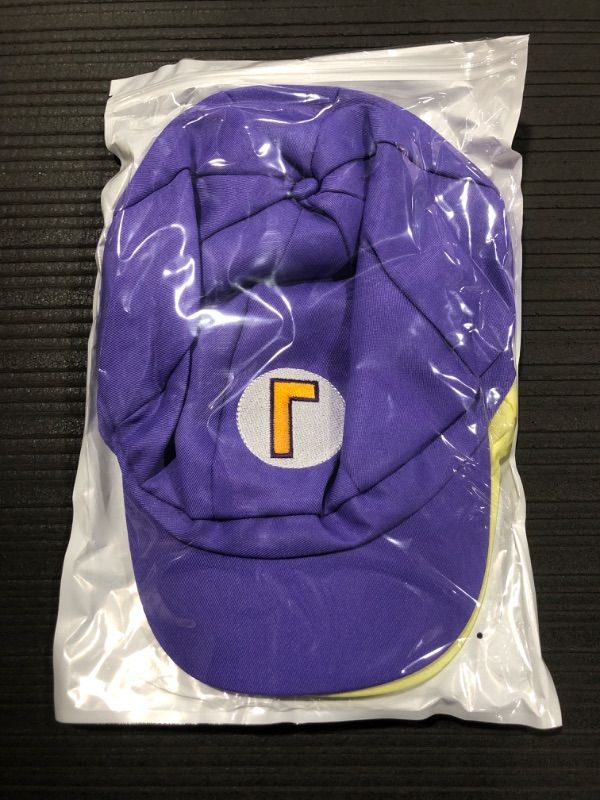 Photo 2 of Super Bros Hat Halloween Cosplay Costume Newsboy Hat for Kids Adults Party Favors 21.3-22.1Inch Purple and Yellow