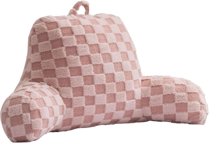 Photo 1 of Aimuan Checkered Reading Pillow Bed Rest Wedge Backrest Checkerboard Pillow with Arms Back Support for Sitting Up in Bed Cushion Incline Rest Sleeping Snoring Pillow (Pink,Large)