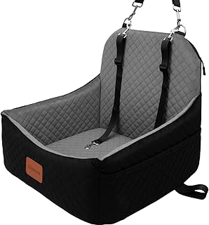 Photo 1 of Car Dog Seat with 2 Safety Leashes,Dog Car Booster Seat for Small Medium Dogs 0-28lbs,Pet Car Travel Safety Bed with Storage PocketsFully Detachable and Easy to Install(S1-Black Outside Grey Inside)