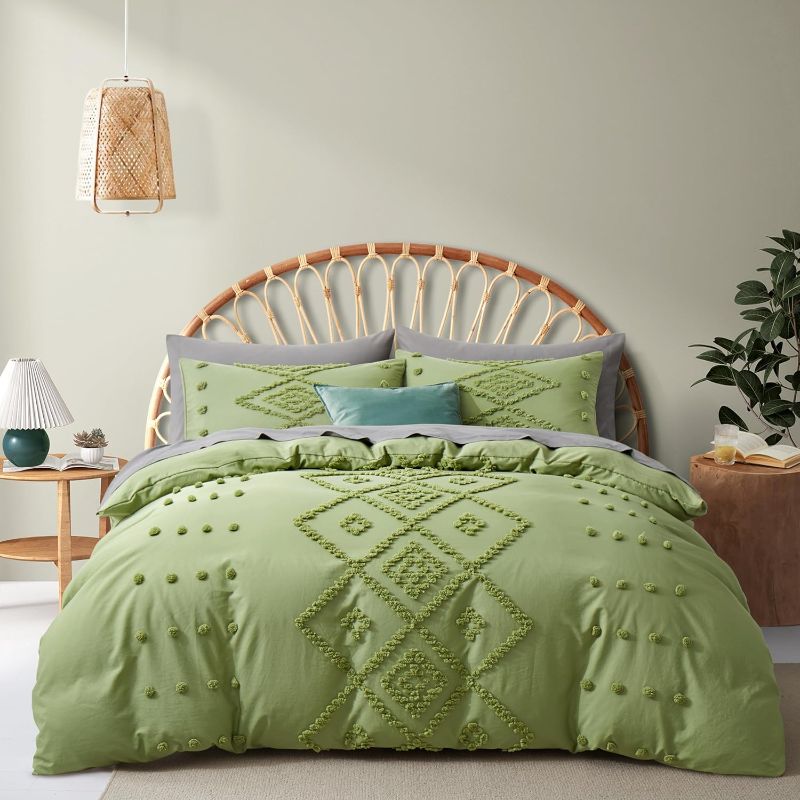 Photo 1 of Oli Anderson Tufted Duvet Cover Queen Size, Soft and Lightweight Duvet Covers (Sage Green, Queen, 90''x90'')