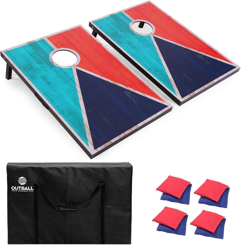 Photo 1 of Cornhole Set 4x2 and 3X2 Regulation Size Corn Holes Sets with Carrying Bags & 8 Bean Bags Cornhole Boards Bean Toss Games for Adults Family Outdoor Beach Lawn Outside Backyard Games