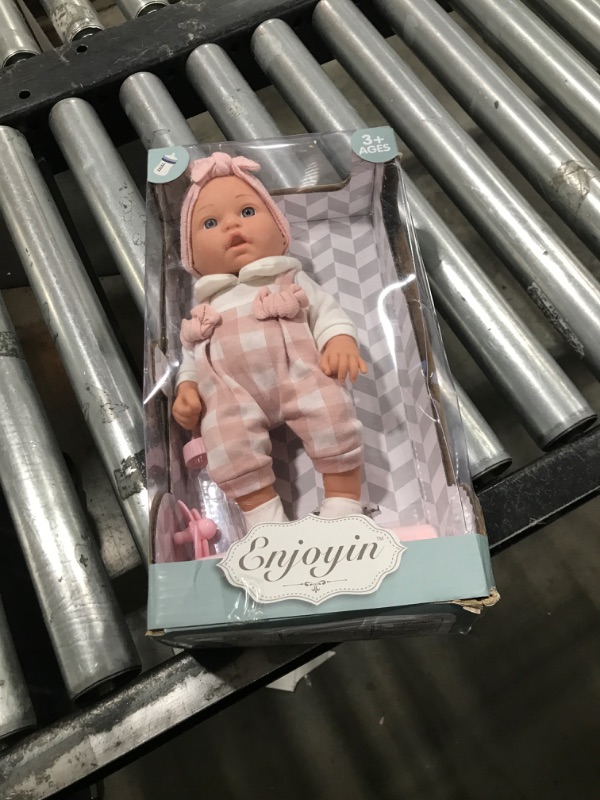 Photo 2 of Enjoyin 12'' Baby Doll in Gift Box with Pink Cloths, Pacifier, 13''x13'' Microfabric Blanket, and Feeding Bottle. Gift Idea for Ages 3+