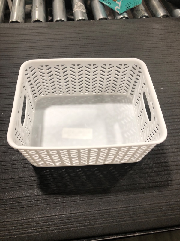 Photo 2 of Simplify Small Herringbone Bin Storage Tote Basket Organizer Decorative, Good for Closets, Countertops, Desks, Dressers, Accessories, Cleaning Products, Sports Equipment, Toys, White