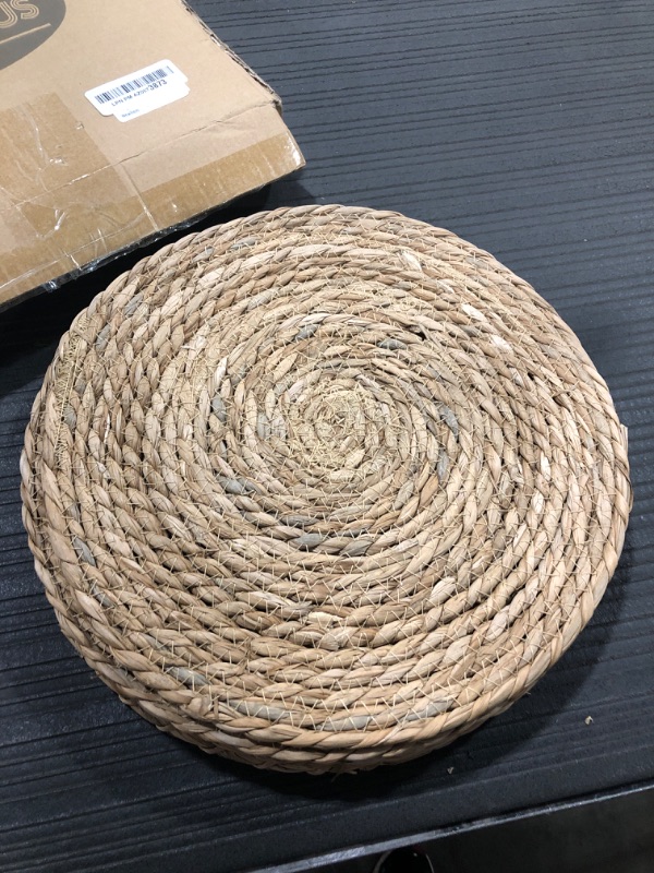 Photo 2 of GENMOUS Woven Placemats Set of 6, 12" Round Placemats Natural Water Hyacinth Boho Placemats, Farmhouse Rattan Chargers for Dinner Plates, Rustic Braided Wicker Table Mats for Dining Table,Home,Wedding