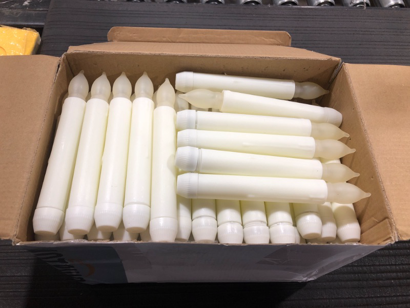 Photo 2 of Macarrie 108 Pieces Flameless LED Taper Candles Battery Operated Candles, Flickering Light, Electric Handheld Candlesticks for Church Party Valentine's Day Decorations (White)