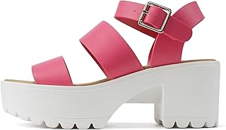 Photo 1 of Soda ACCOUNT ~ Women Open Toe Two Bands Lug sole Fashion Block Heel Sandals with Adjustable Ankle Strap (Pink PU, us_footwear_size_system, adult, women, numeric, medium, numeric_7_point_5)