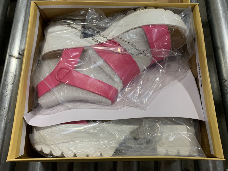 Photo 2 of Soda ACCOUNT ~ Women Open Toe Two Bands Lug sole Fashion Block Heel Sandals with Adjustable Ankle Strap (Pink PU, us_footwear_size_system, adult, women, numeric, medium, numeric_7_point_5)