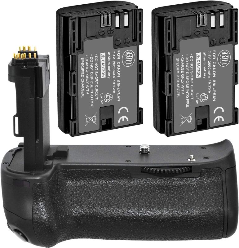 Photo 1 of Battery Grip Kit for Canon EOS 70D, EOS 80D, EOS 90D Digital SLR Camera Includes Qty 2 BM Prmeium LP-E6 Batteries + BG-E14 Replacement Battery Grip
