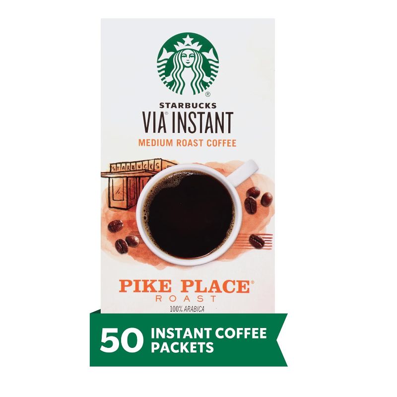 Photo 1 of Starbucks VIA Instant Coffee, Medium Roast Coffee, Pike Place Roast, 100% Arabica, 1 box (50 packets)
