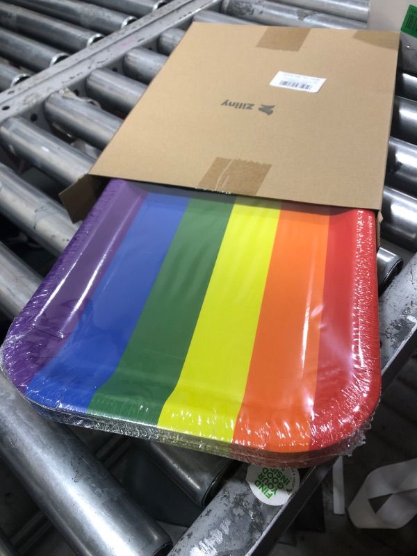 Photo 2 of Ziliny 24 Pcs Gay Pride Day Paper Plates 13" x 9" Rainbow Colorful Disposable Serving Tray Paper Food Plates LGBT Rectangle Platter Tray for Dinner Dessert Birthday Holiday Party Supplies