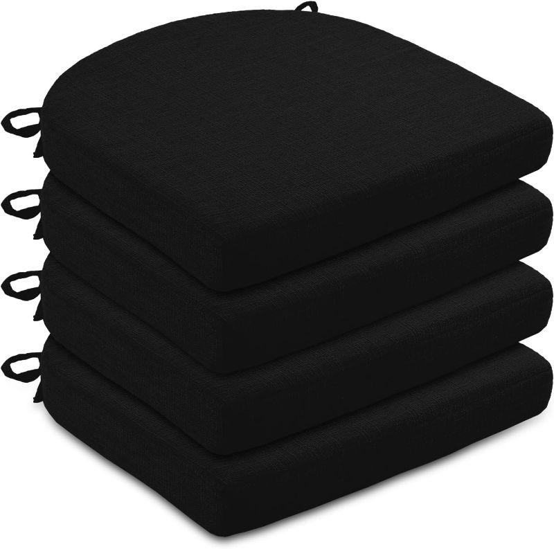 Photo 1 of LOVTEX Chair Cushions for Dining Chairs 4 Pack - Memory Foam Chair Pads with Ties and Non-Slip Backing - Seat Cushion for Kitchen Chair 16x16x2, Black
