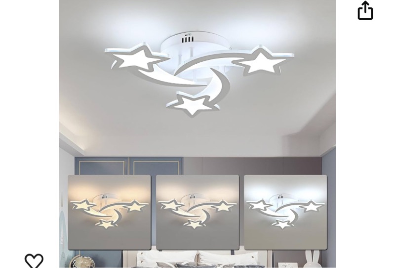 Photo 1 of Goeco Kidsroom Ceiling Light, 3 Light Mode White Acrylic Close to Ceiling Light Fixtures, Stars Creative Cartoon Flush Mount Ceiling Light Fixture for Kids Room, Bedroom, Living Room