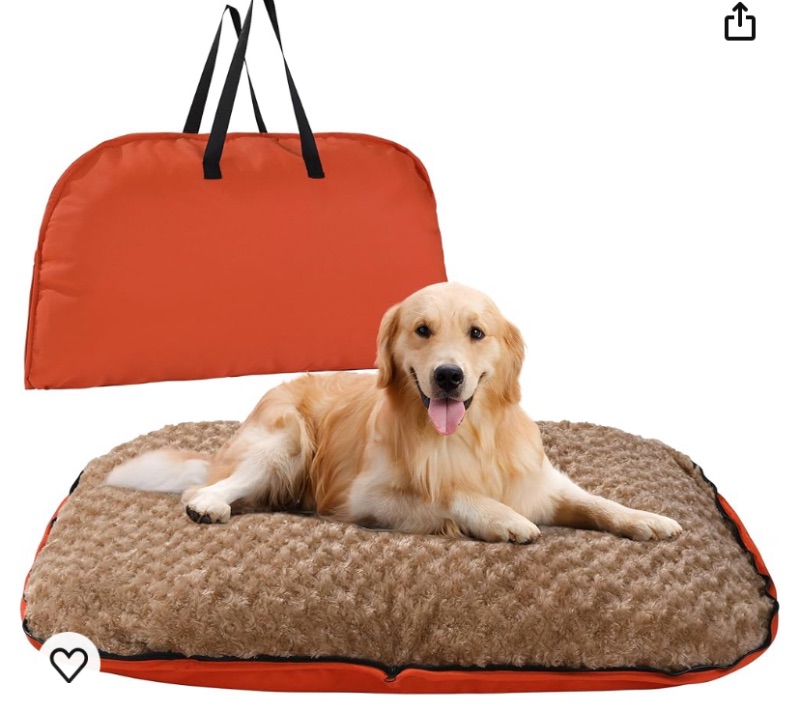 Photo 1 of MABOZOO Foldable Travel Dog Bed, Outdoor Camping Dog Bag Bed Dog Pad with Carry Handles, Waterproof Dog Mattress Pet Mat for Small, Medium, and Large Dog Cat Pet (Orange, 44x32x5 in)