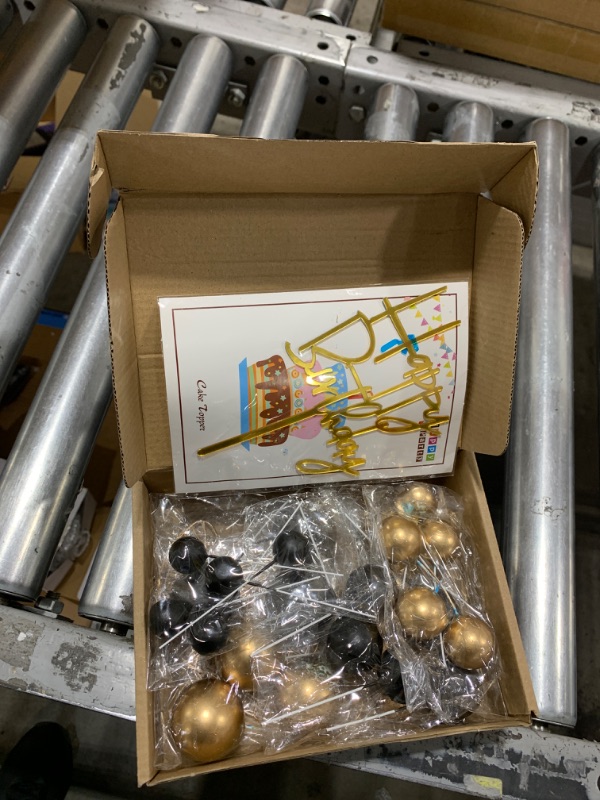 Photo 1 of Man Cake Toppers Happy Birthday Cake Topper Black Gold Balls Cake Decorations for Birthday Wedding Baby Shower Party Decorationn