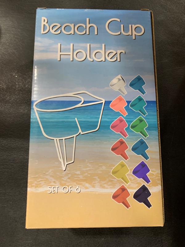 Photo 2 of Home Queen Beach Cup Holder with Pocket, Multifunctional Sand Cup Holder for Beverage Phone Sunglass Key, Beach Accessory Drink Sand Coaster, Set of 6 (Navy, Teal, Yellow, Orange, Blue and Pink)