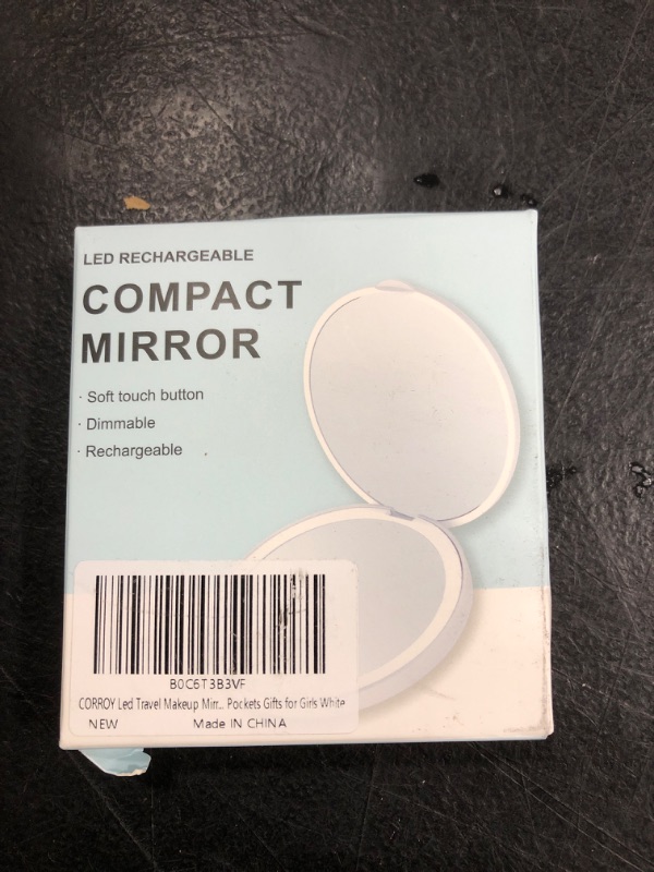 Photo 2 of CORROY Compact Makeup Mirror with Light, 1X/2X Magnification LED Pocket Mirror with USB Data Cable, White Mini Mirror for Pocket, Purse, Travel and Present