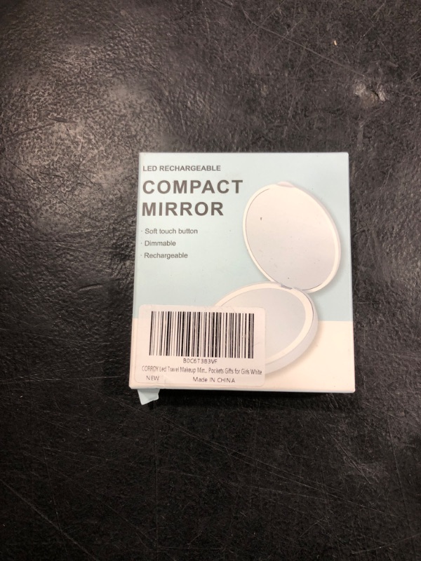 Photo 2 of CORROY Compact Makeup Mirror with Light, 1X/2X Magnification LED Pocket Mirror with USB Data Cable, White Mini Mirror for Pocket, Purse, Travel and Present