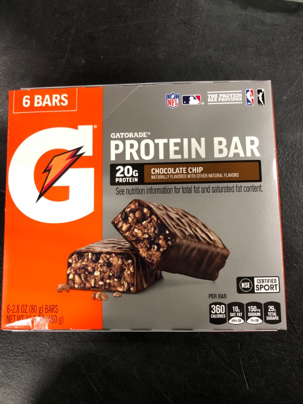 Photo 2 of Gatorade Whey Protein Bar, Chocolate Chip - 6 pack, 2.8 oz bars  (EXP FEB 06 25)