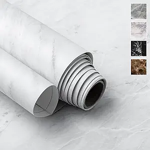 Photo 1 of Anmon White Removable Peel and Stick Wallpaper?Marble Self Adhesive Contact Paper ?DIY Waterproof Granite Vinyl Film for Kitchen Bathroom Countertops Cabinet Furniture Refurbishment 15.7in*118in