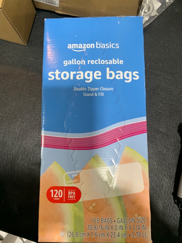 Photo 2 of Amazon Basics Reclosable Gallon Food Storage Bags, Stand &Fill Base, 120 Count