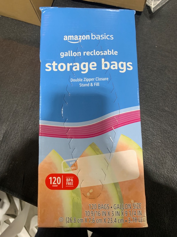 Photo 2 of Amazon Basics Reclosable Gallon Food Storage Bags, Stand &Fill Base, 120 Count