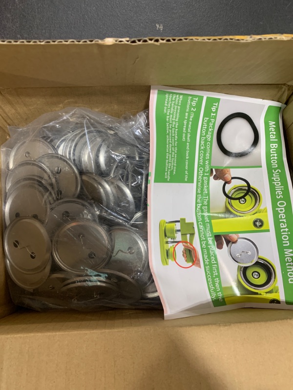 Photo 1 of Mostme 200 Sets 2.25 inch Button Maker Supplies, 58mm Button Supplies Button Parts Button Badge Part, Button Making Supplies, Includes Metal Button Pin Back Cover, Metal Shells, Blank Paper&Clear Film