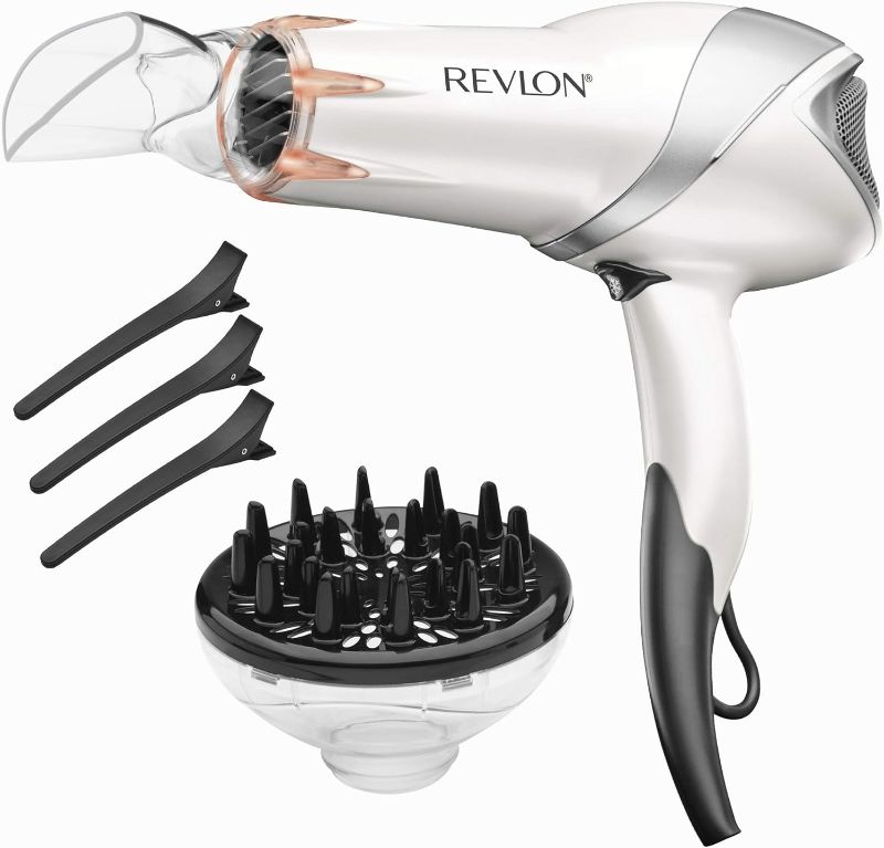 View 1 of REVLON Infrared Hair Dryer with Diffuser | 1875W Blow Dryer with Infrared Heat Technology to Prevent Over-Drying, Maintain Natural Moisture, and Enhance Shine and Softness (White)