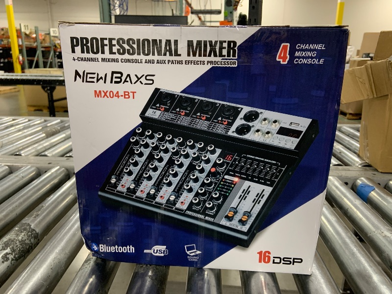 Photo 1 of Professional Audio Mixer, 4 Channel Audio Interface Sound Board Mixing Console System Monitor, NEW BAXS 16-Bit DSP DJ Bluetooth Mixer +48V Phantom Effect For Karaoke Studio Streaming Recording