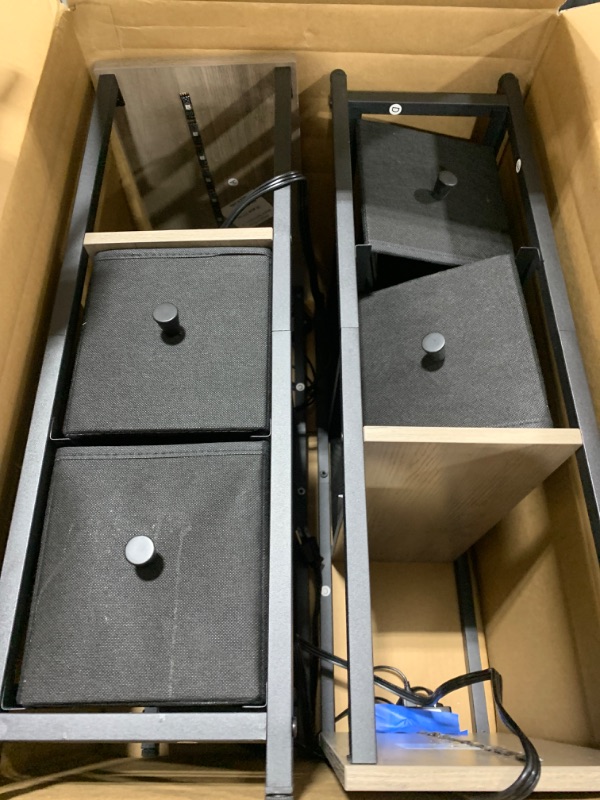 Photo 1 of TUTOTAK Small Narrow LED End Table with Charging Station, Side Table Outlets, Nightstand with 2 Cloth Drawers, Set of 2, Couch Table, for Living Room, Bedroom, Bedside, Greige TB01BG056