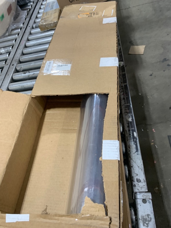 Photo 1 of NECAUX Custom Multisize 1.5mm Thick Clear PVC Table Cover Protector - 36 x 78 Inch Kitchen Wood Grain Vinyl Transparent Table Protector Plastic Protective Dining Room Table Pad