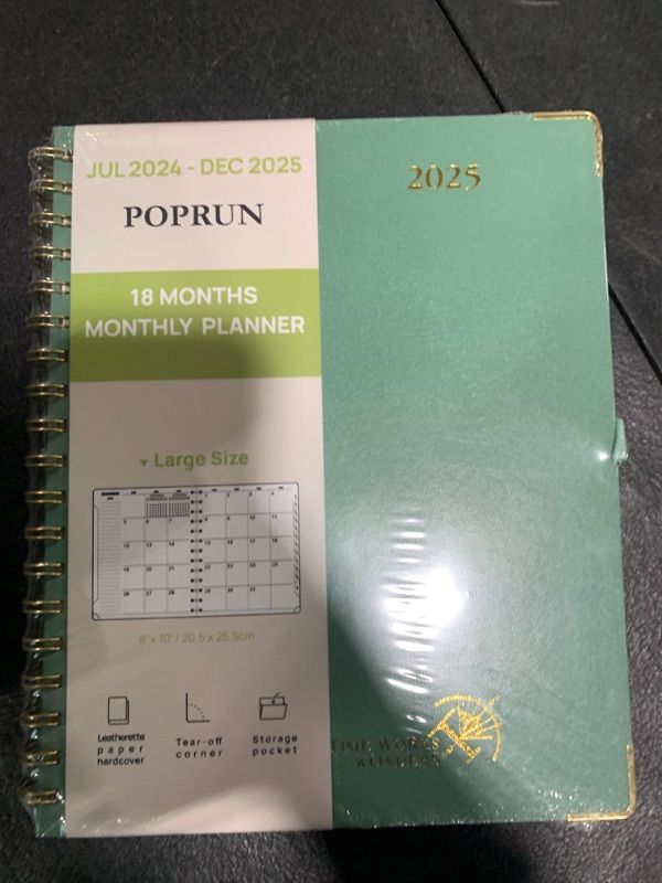 Photo 2 of POPRUN Monthly Planner 2024-2025 Spiral Bound (8'' x 10'') 18 Months Calendar (Jul 2024 - Dec 2025) - 4 Pages per Month with Monthly Dotted Note Pages, Sunday Start, HardCover - Midnight Green