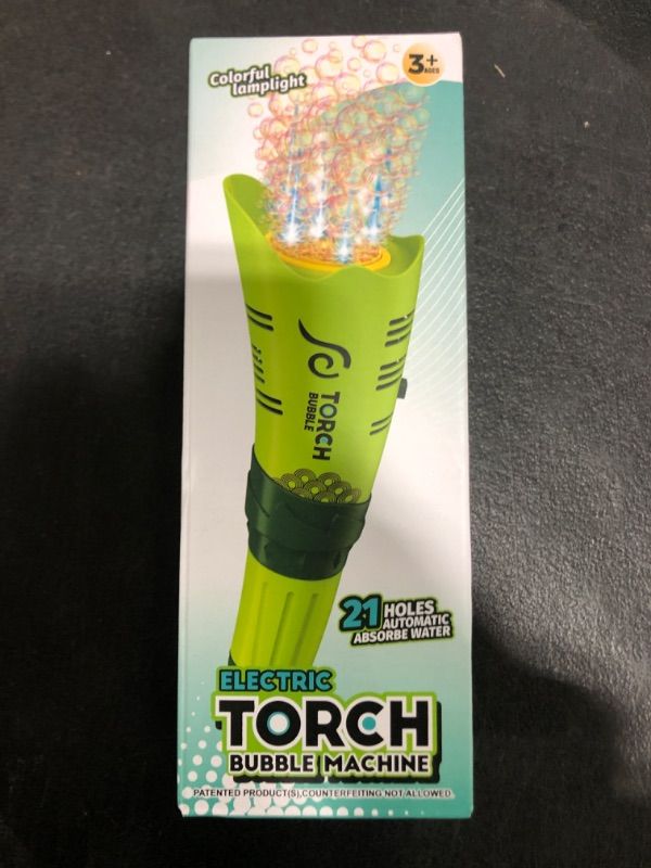 Photo 1 of Bubble Machine Torch Bubble Wands for Kids Automatic Bubble Maker Machine Battery Operated, 21-Hole Handheld Bubble Blower with Light, Perfect for Outdoor, Toy for Ages 3+ Boys Birthday Gift(Green)